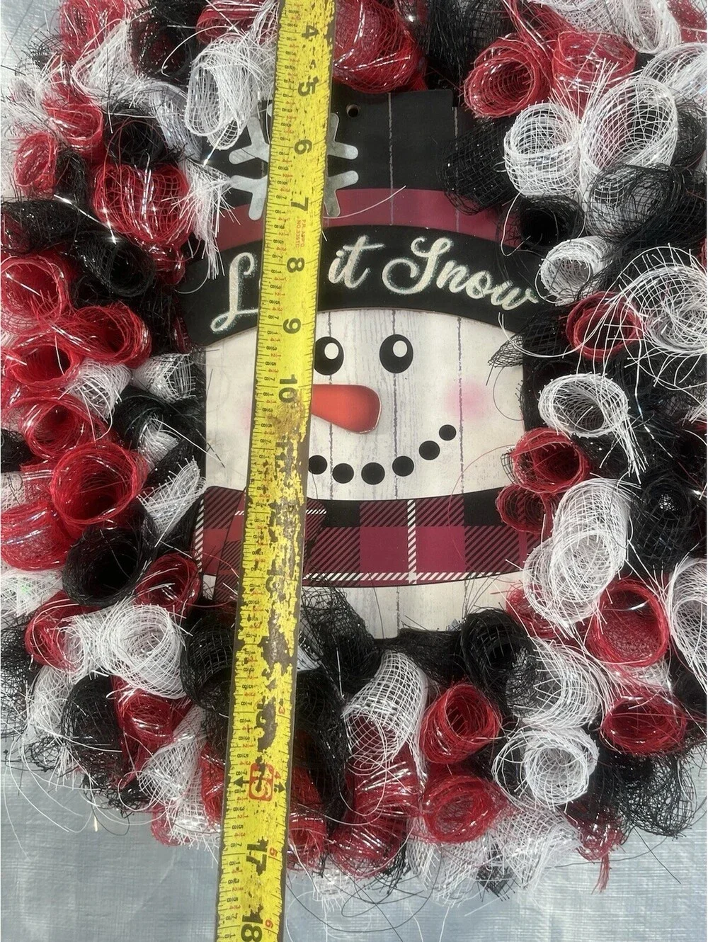 SNOWMAN ⛄ Let It Snow Christmas Winter Wreath Deco Mesh Burgundy Black White 17”